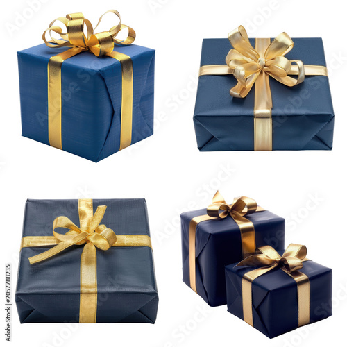 Elegant Navy Blue Gift Boxes with Gold Ribbon for Special Occasions