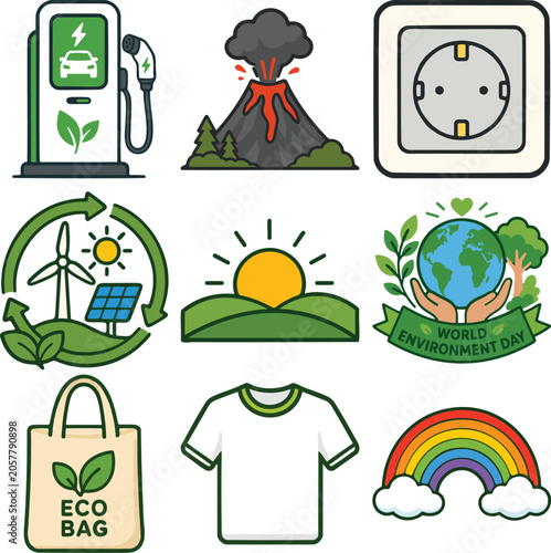 Renewable Energy And Sustainable Environment Flat Icon Collection