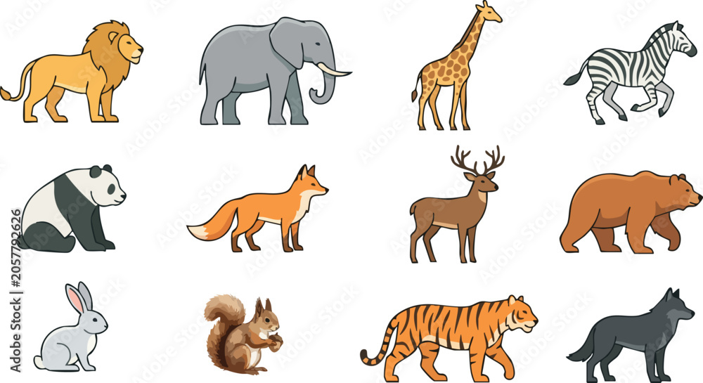 Obraz premium Modern Wildlife Animal Vector Collection