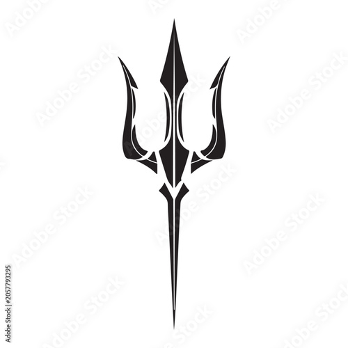 Quadro su tela Stylized black trident vector icon with sharp prongs and symmetrical tribal desi