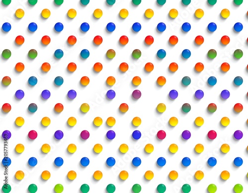 Colorful circles in a repeating pattern, with soft shadows and gradient hues on a white background
