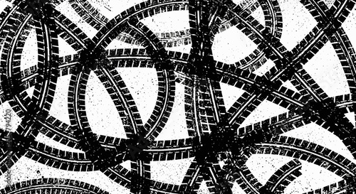 Black Tire Tracks Abstract Grunge Texture Background