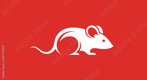 White Mouse Silhouette Isolated on Red Background