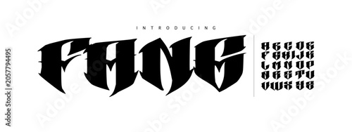 Fang: A scary beast font. Sharp blackletter display typeface with aggressive taring cuts for gaming logos and metal posters.