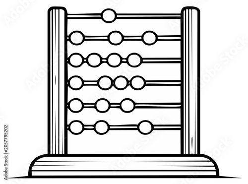 Black and White Line Art Abacus Illustration for Mathematics and Counting Education