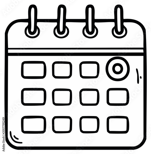 Simple hand-drawn calendar illustration with blank date squares and spiral binding