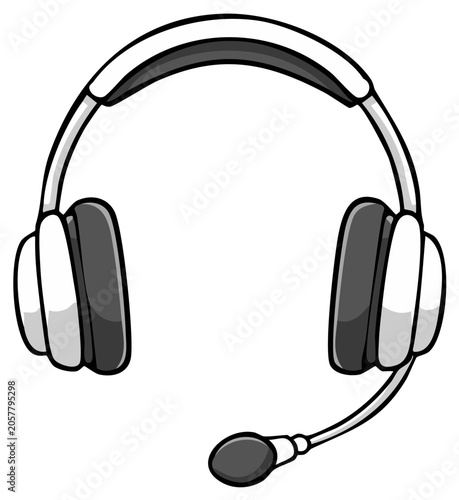 Illustration of a Gaming Headset with Microphone, Call Center Headset for Remote Work, Communication Device