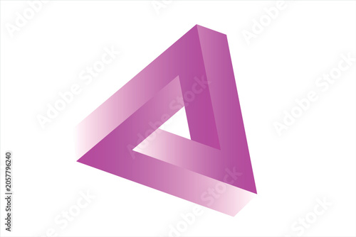 Isometric impossible Penrose triangle on pink Confusion, impossibility, imagination and unity of opposites. Flat design. Eps10