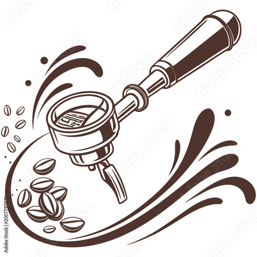 coffee portafilter with espresso splash vector logo