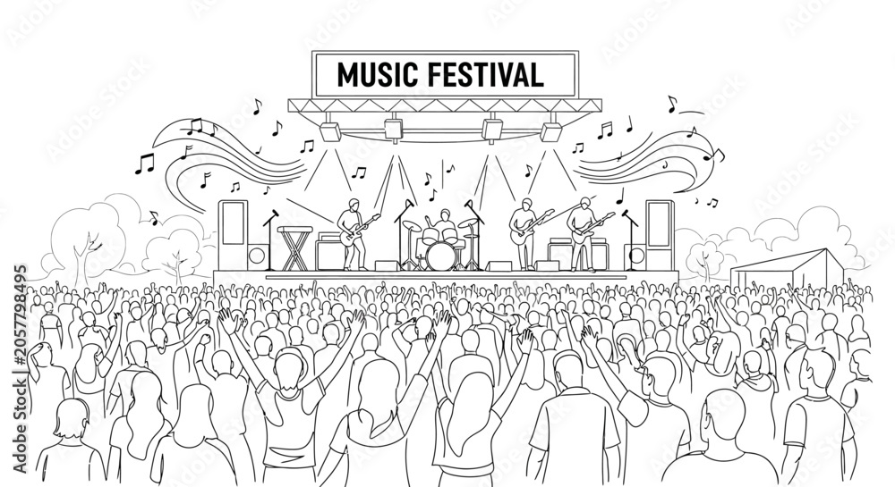 Obraz premium Energetic music festival crowd enjoying live performance.