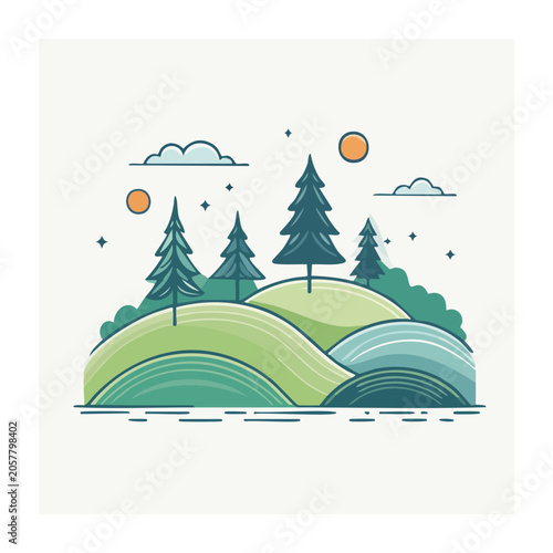Flat design mountain landscape with snow peaks