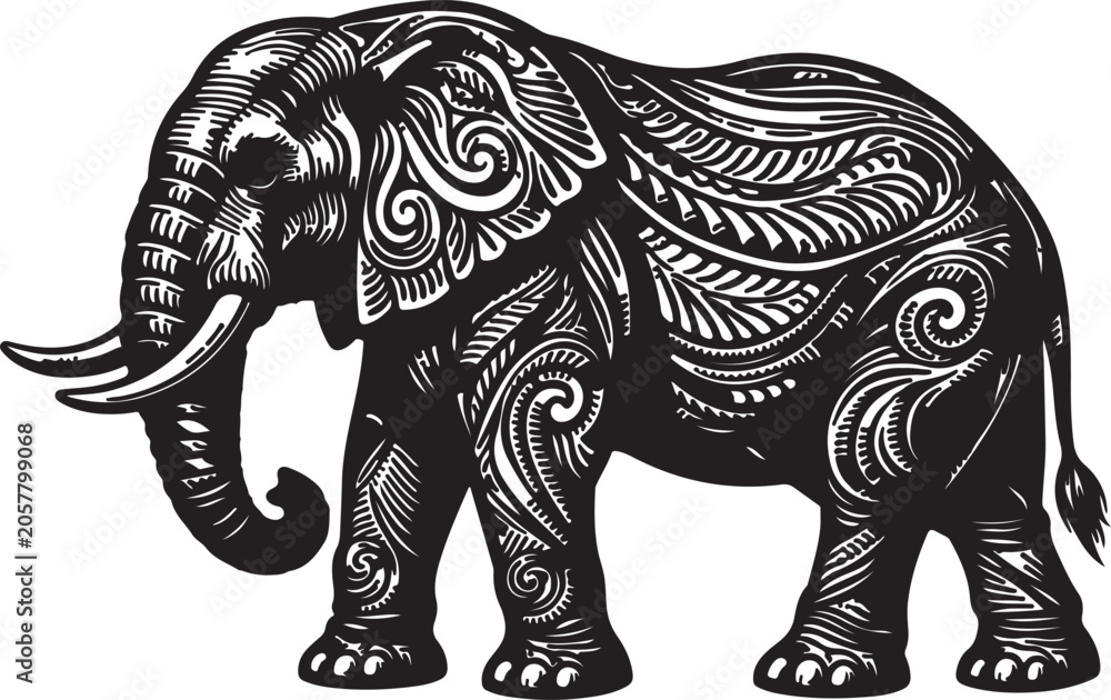 Obraz premium Ornate Tribal Elephant Side View Emblem
