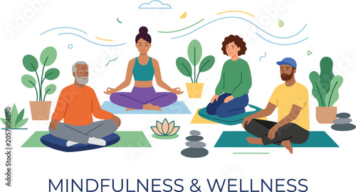 Tableau sur toile Group meditation session with mindful people encouraging relaxation wellness pos