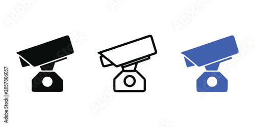 CCTV surveillance camera icons set with security and protection symbols