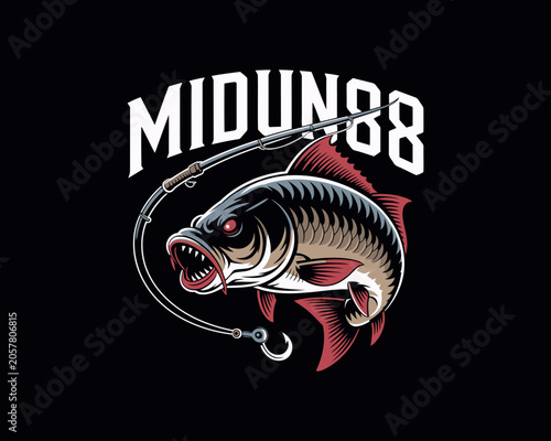 Fish on a Hook Fish Fishing Vector Illustration.