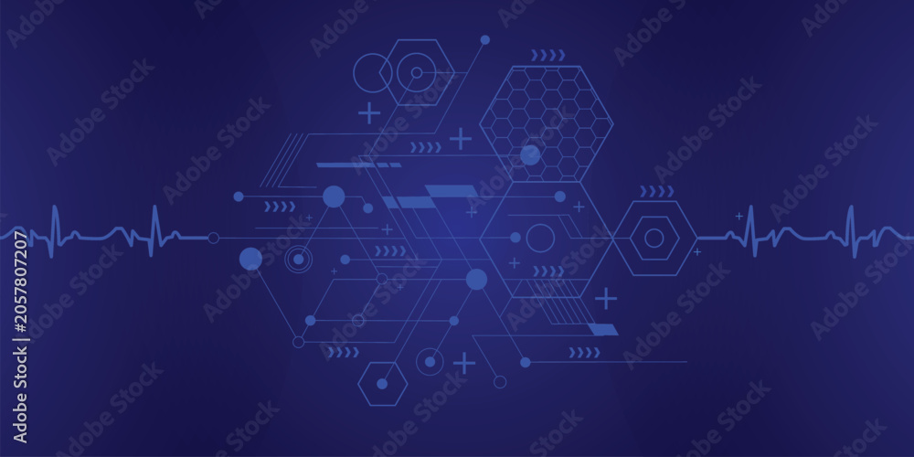 Obraz premium Geometric pattern with heartbeat lines blue vector illustration