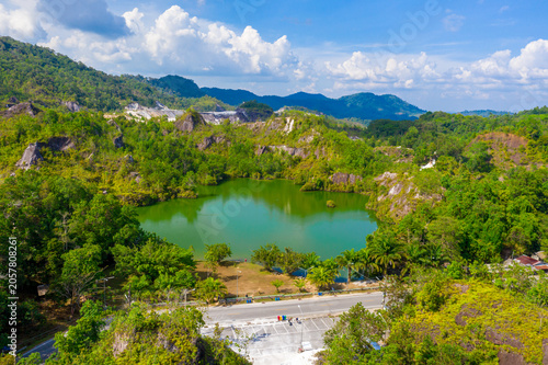 Aerial view view of Hat Som Pan Reservoir is in Hat Som Pan Subdistrict, Mueang District, Ranong Province