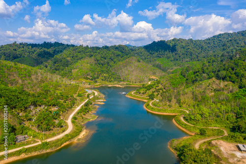 Aerial view view of Hat Som Pan Reservoir is in Hat Som Pan Subdistrict, Mueang District, Ranong Province
