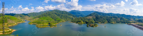 Aerial view view of Hat Som Pan Reservoir is in Hat Som Pan Subdistrict, Mueang District, Ranong Province