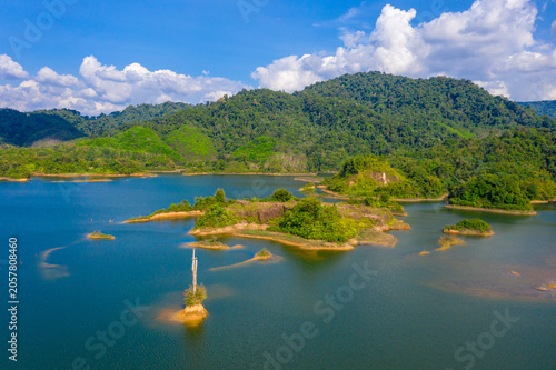 Aerial view view of Hat Som Pan Reservoir is in Hat Som Pan Subdistrict, Mueang District, Ranong Province