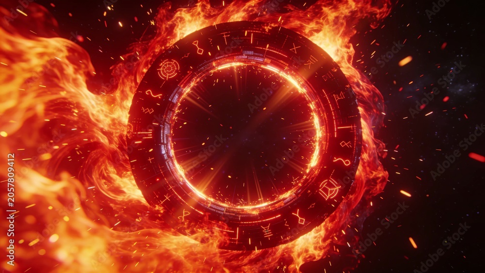 Obraz premium Fiery Red Energy Portal Ring Background