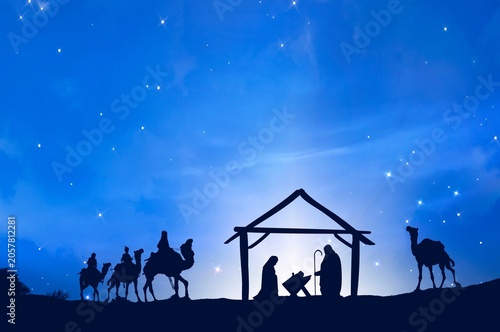 Εκτύπωση καμβά Three Wise Men background, silhouette border