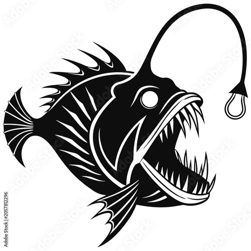 angry deep sea anglerfish vector illustration