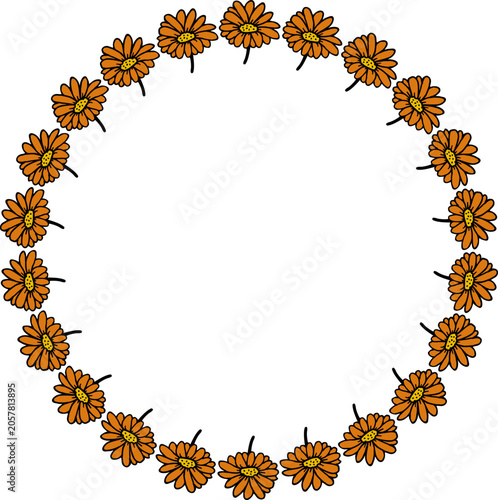 Round frame with creative orange flowers on white background.eps