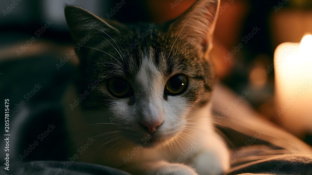 Fototapeta premium An adorable cute animal is captured under warm cozy indoor lighting creating a deeply comforting and peaceful atmosphere
