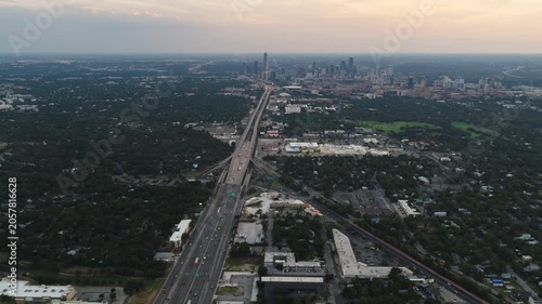Aerial Highway View Toward the Downtown Austin Skyline Overcast Day Part 2 of 2