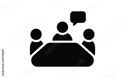 Team Meeting and Business Discussion Icon – Group Communication, Collaboration and Conference Solid Symbol