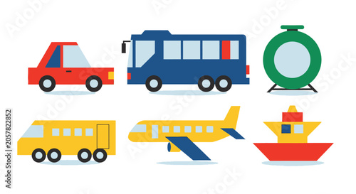 Colorful flat design vehicle icons set.