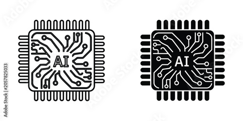 Foto Integrated circuit chip with AI symbol in center on white background for technol