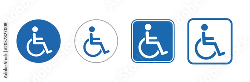 disability icon collection, accessible parking and wheelchair symbols, inclusive environment and mobility assistance concept, simple flat vector sign set.