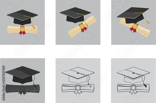 Premium graduation cap and diploma certificate icon