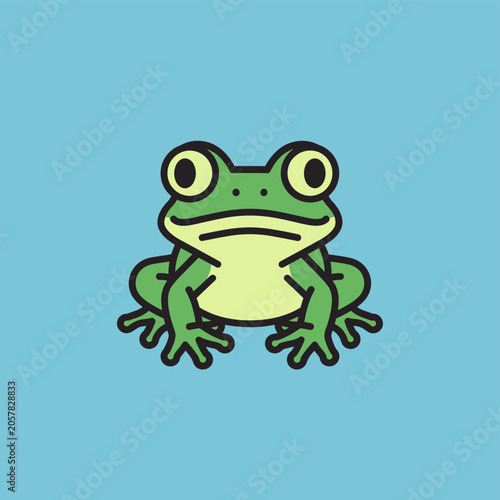 Cute cartoon green frog with big eyes illustration.