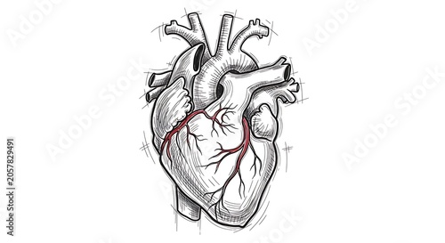 Black and white line art of a heart with wings.