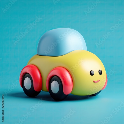Rounded toy car with bright playful design. AI-generated.