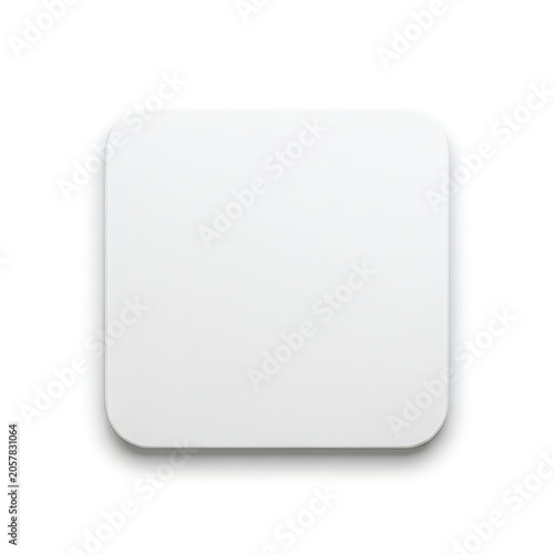 Blank white square app icon button with rounded corners isolated on white background
