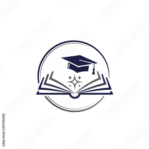 Graduation cap and open book logo design.