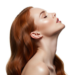 Beautiful woman with red hair profile isolated on transparent background