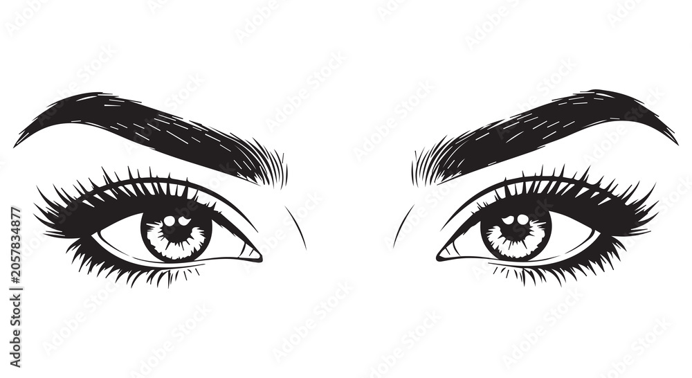 Fototapeta premium A black and white illustration of a woman's eyes isolated on white background