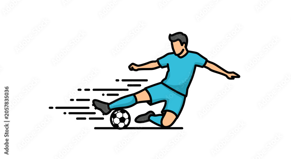 Fototapeta premium Soccer Player Kicking Ball in Dynamic Action Pose.