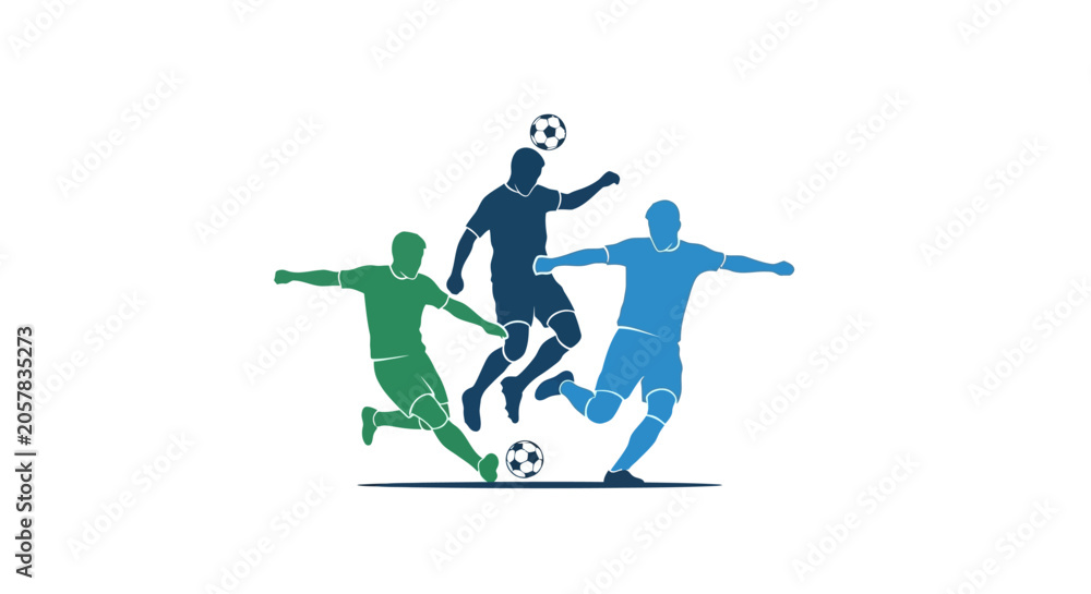 Obraz premium Three Soccer Players in Action Silhouette Graphic.