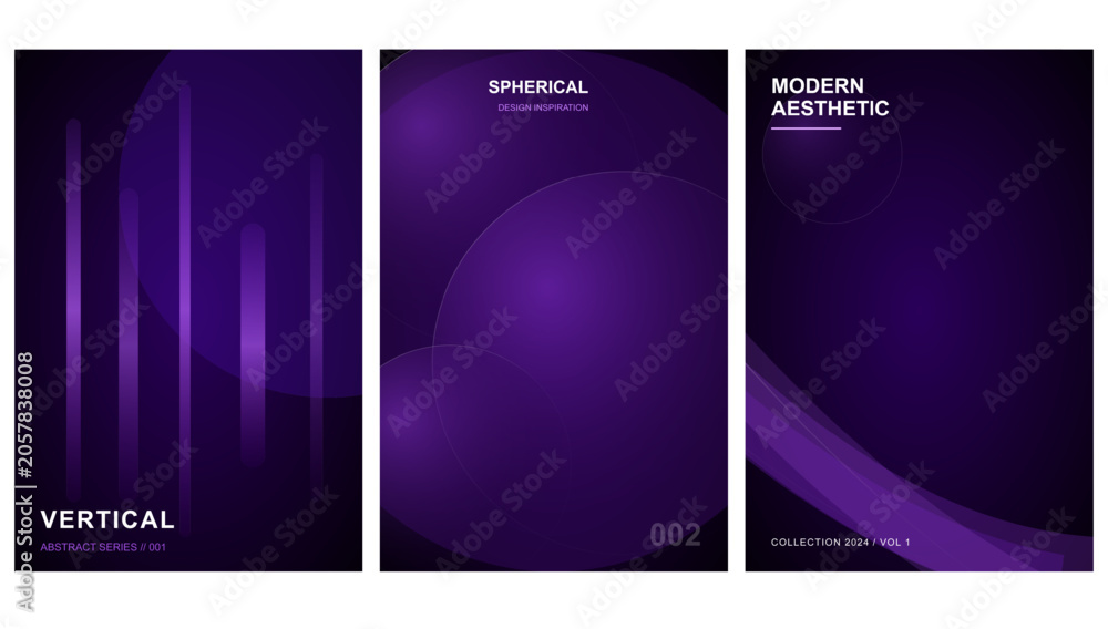 Fototapeta premium Abstract Purple Geometric Poster Set Minimalist Vector Cover Design for Business Presentation
