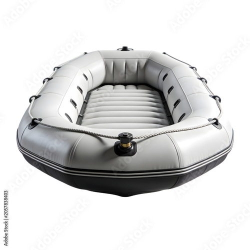 Inflatable boat with safety rope and seating area in a neutral environment, suitable for water travel and recreational activities on lakes, rivers, or calm seas