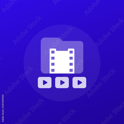 video library icon with file folder, transparent design