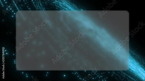 A vivid green particle track effect moves in a beautiful abstract flow behind frosted glass. This futuristic digital animation features glowing matrix waves on a dark background.