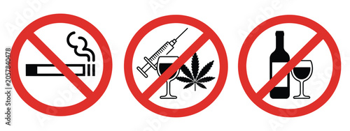 Tableau sur toile prohibition warning icon collection, red circle ban symbols for smoking drugs va