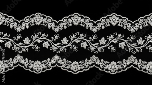 Intricate lace trim border with floral and vine patterns